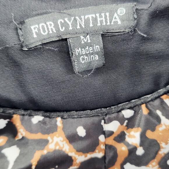 Vintage For Cynthia Black Trench Coat Leopard Print Lining Ruffled Wrists Size M - Picture 10 of 12